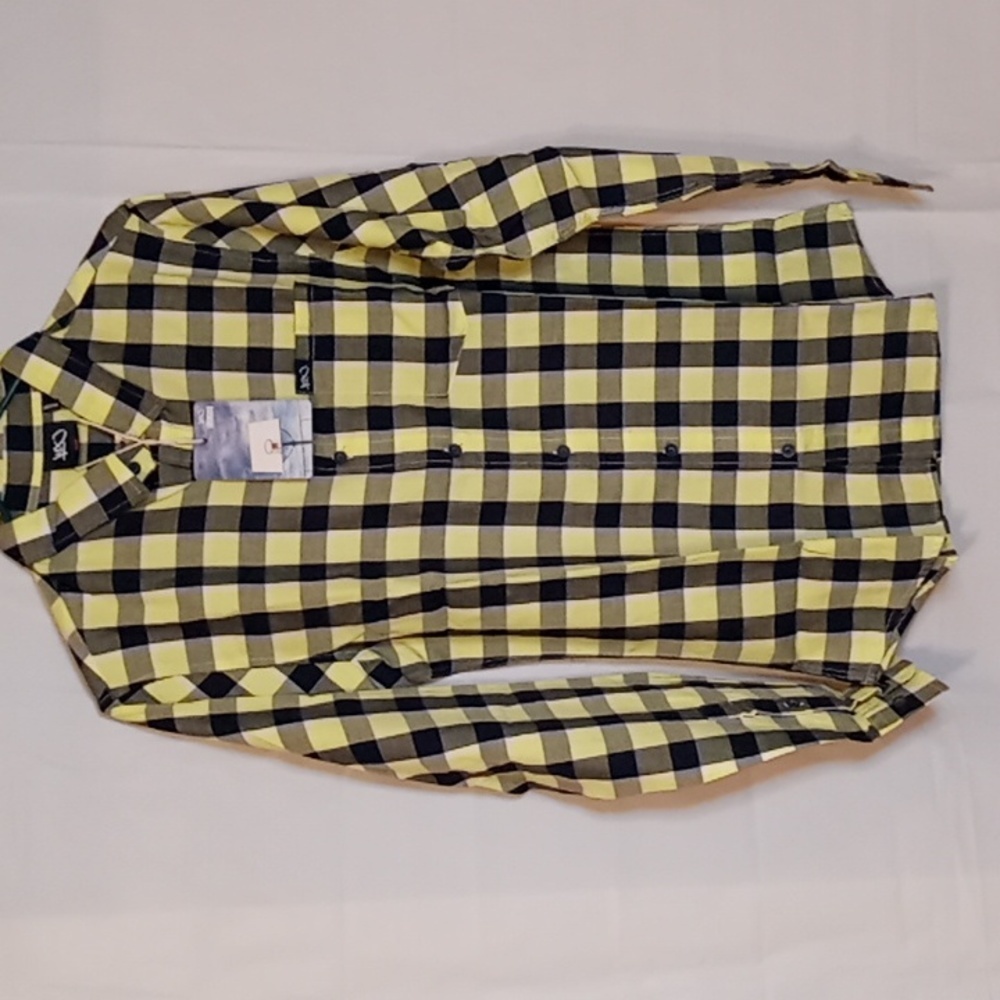 Men's K1X Long Sleeve Button Down Checkered Shirt Blue Yellow White Size M NWT